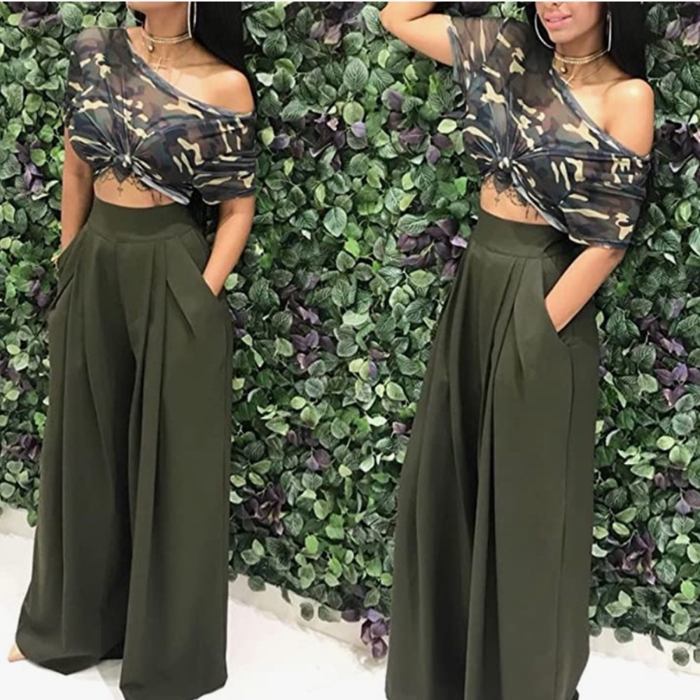 Shinfy wide leg palazzo pant size XXL-army green from Amazon